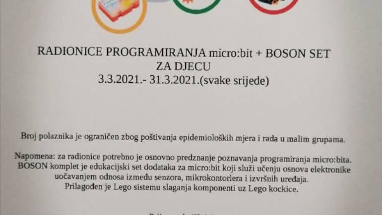 Radionice programiranja micro:bit s BOSON setom u ožujku (za djecu)